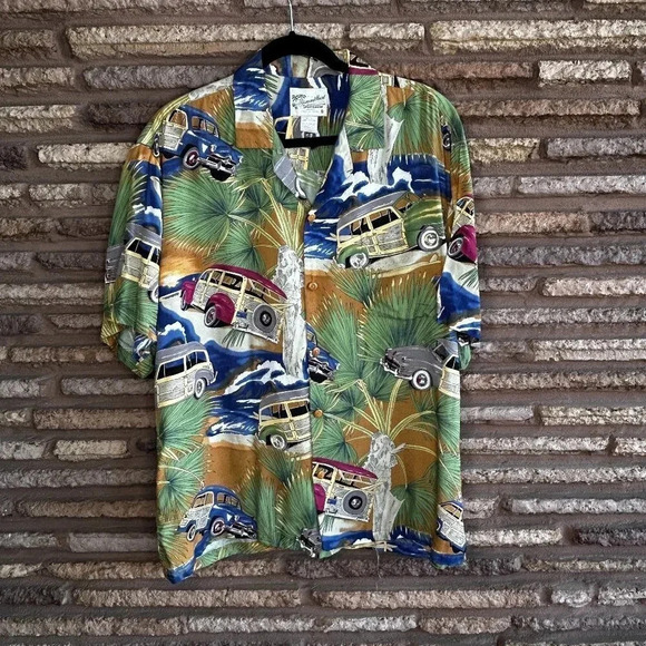 Diamond Head Vintage Hawaiian Woodys Palm Trees Aloha Camp Shirt Made in Hawaii - Picture 2 of 7